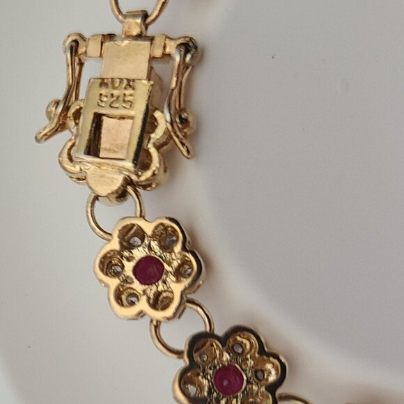 Elegant Genuine Ruby & Diamond Flower Bracelet - Picture 8 of 9